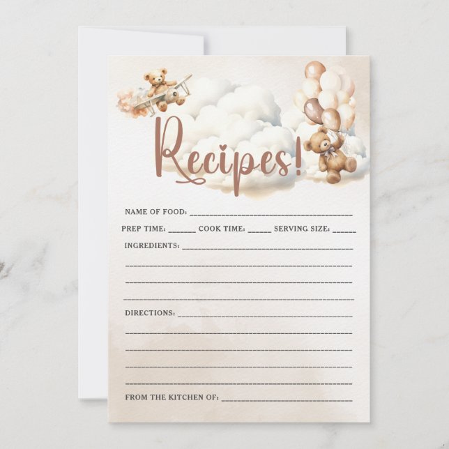 Convite RECIPES Chá de fraldas Game Cute Bear (Frente)