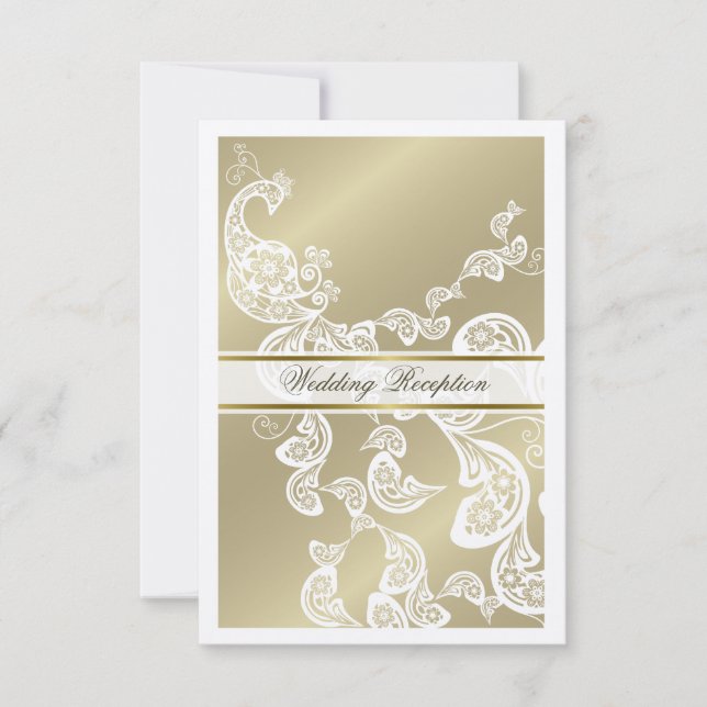 Convite Recipiente de jantar de casamento branco pavão flo (Frente)