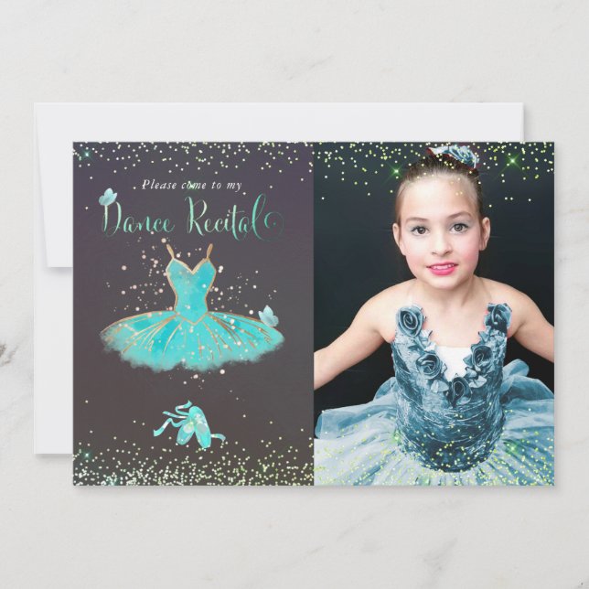 Convite Recital de Dança de Tutu Turquesa em Aquarela (Frente)