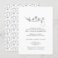 Recital de Flauta Notas Musicais Preto e Branco