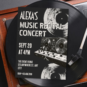 Convite Recital de música retrô em preto e branco