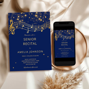 Convite Recital de Música Sênior Elegante Azul Dourado