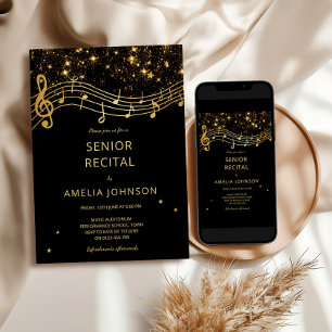 Convite Recital de Música Sênior Elegante em Preto e Doura