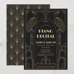 Convite Recital de Piano Art Déco de 1920 Pavão Preto