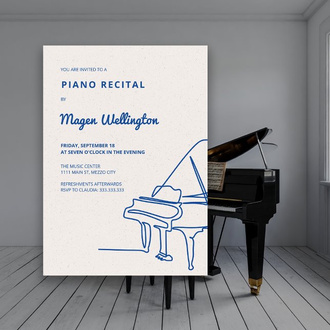 Convite Recital de Piano de Linha Moderna Desenhado (Modern Line Drawing Grand Piano Recital Invitation)