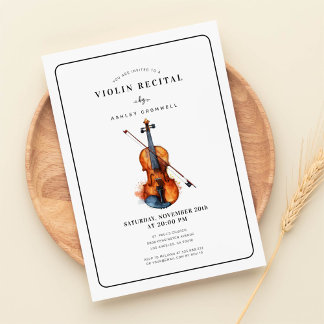 Convite Recital Moderno de Violino em Preto e Branco