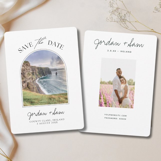 Convite Recortes de Casamento da Irlanda da Mãe Salvar a D (Cliffs of Moher Save the Date for County Clare Wedding in Ireland. Photos front and back)