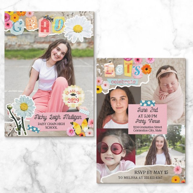 Convite Recortes de Flor de Margarida Scrapbook Colagem Gr (Criador carregado)