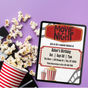 Convite Recurso Especial de Noite de Filme de Aniversário