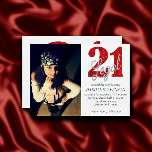 Convite Red 21 e Legal   Foto de aniversário de 21 anos m