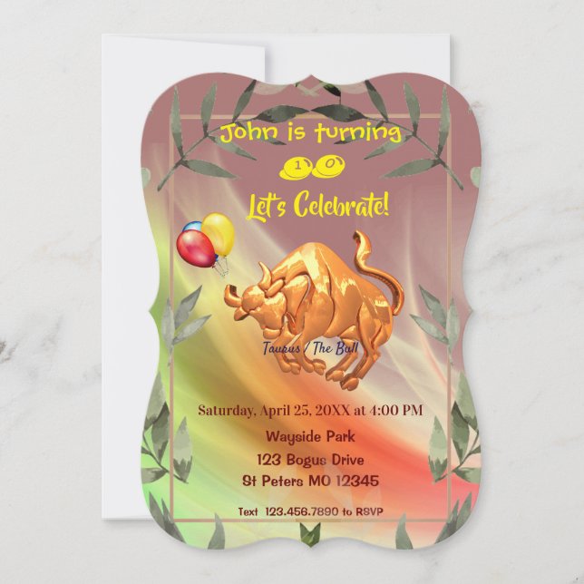 Convite Red Abstrato Birthday Taurus (20 de abril - 20 de  (Frente)