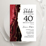 Convite Red Agate Dourado White Surprise aniversário de 40<br><div class="desc">Convite de festas aniversário de 40 anos vermelho, branco e dourado agata. Elegante design moderno com aquarela agate marble geode background, faux glitter gold e typografia script font. Trendy convida o cartão perfeito para uma comemoração de dia das mulheres na moda. Impressos convites Zazzle ou modelo de impressão digital instantânea...</div>
