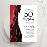 Convite Red Agate White 50th Birthday<br><div class="desc">Vermelho,  branco e ouro agam 50º convite de aniversário. Elegante design moderno com aquarela agate marble geode background,  faux glitter gold e typografia script font. Trendy convida o cartão perfeito para uma comemoração de dia das mulheres na moda. Impressos convites Zazzle ou modelo de impressão digital instantânea para download.</div>