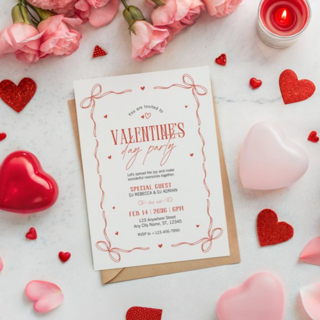 Convite Red And Beige Valentine's Day Party Invitation (Criador carregado)