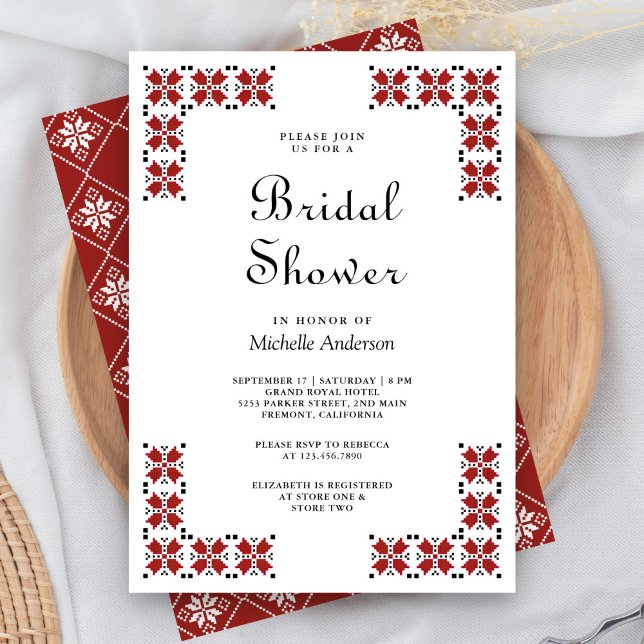 Convite Red and Black Ukrainian Embroidery Bridal Shower (Criador carregado)