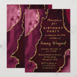 Convite Red and Gold Agate Marble Birthday Party