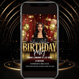 Convite Red and Gold Birthday Party Invitation