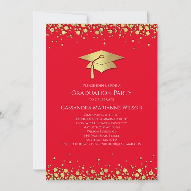 Convite Red and Gold Graduation (Frente)