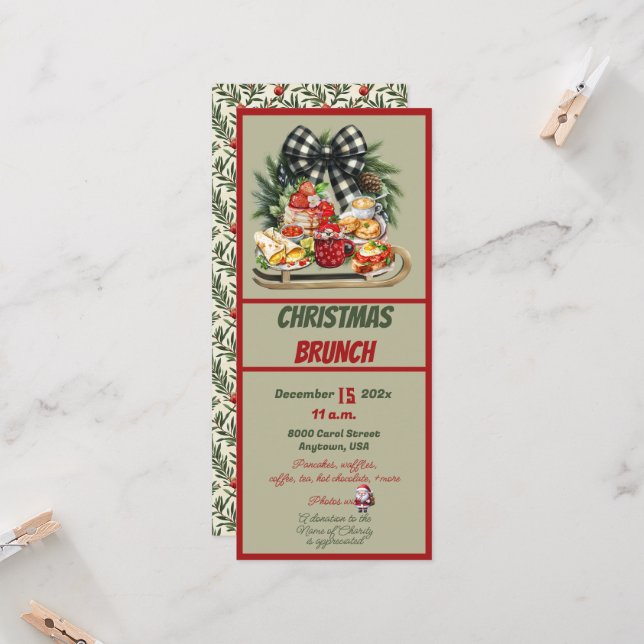 Convite Red and Green Christmas Design Brunch Invitation (Frente/Verso In Situ)