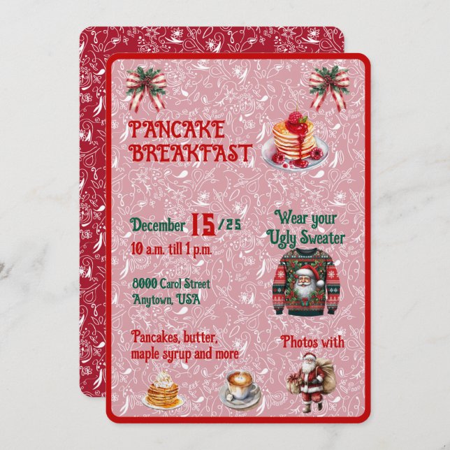 Convite Red and Green Christmas Pancake Breakfast (Frente/Verso)