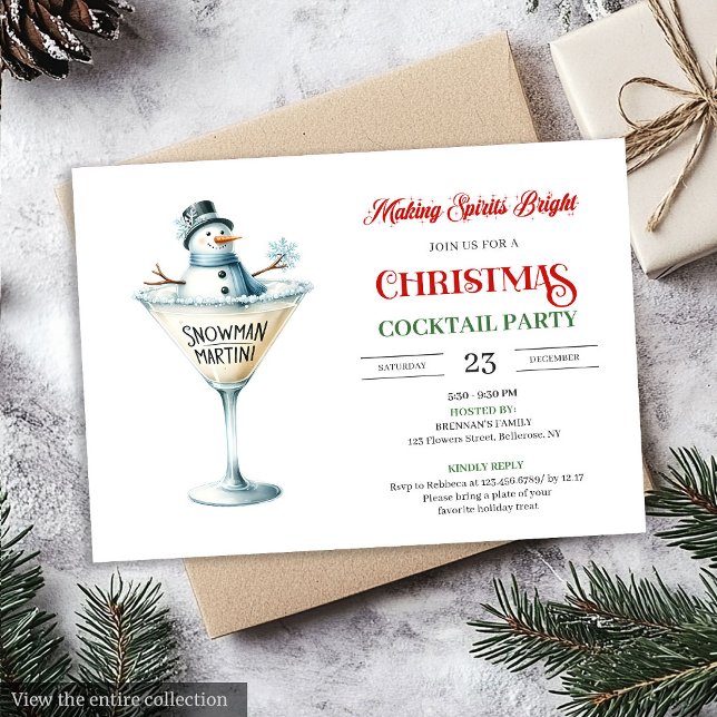 Convite Red and green editable Christmas cocktails party  (Red and green editable Christmas cocktails party invitation

)