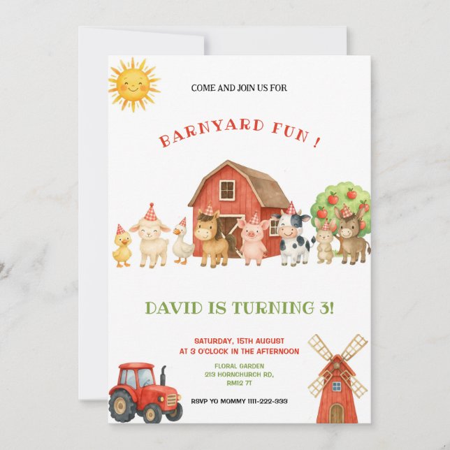 CONVITE RED AND GREEN FARM BIRTHDAY PARTY INVITATION (Frente)