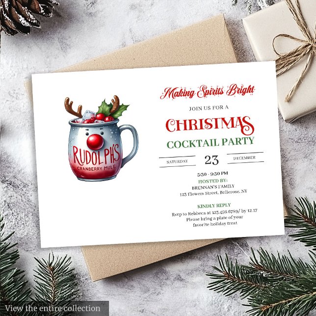 Convite Red and green festive cocktails party invitation (Red and green festive cocktails party invitation

)