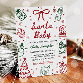 Convite Red and Green Hand Drawn Christmas Baby Shower