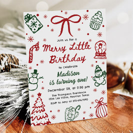 Convite Red and Green Hand Drawn Christmas Birthday Party