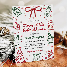 Convite Red and Green Hand Drawn Merry Little Baby Shower 