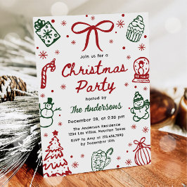 Convite Red and Green Hand Drawn Quirky Christmas Party