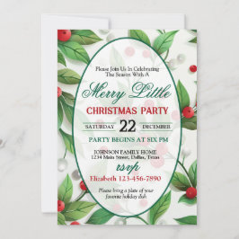 Convite Red and Green Holly Christmas Party Invitation