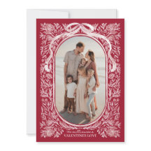 Red and Pink Floral & Bow Valentine Photo Card