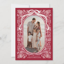 Convite Red and Pink Floral & Bow Valentine Photo Card