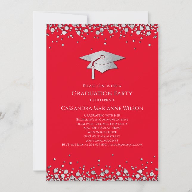 Convite Red and Silver Graduation (Frente)