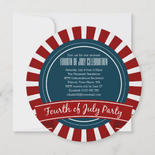 Convite Red and White Starburst and Banner Quarto de julho