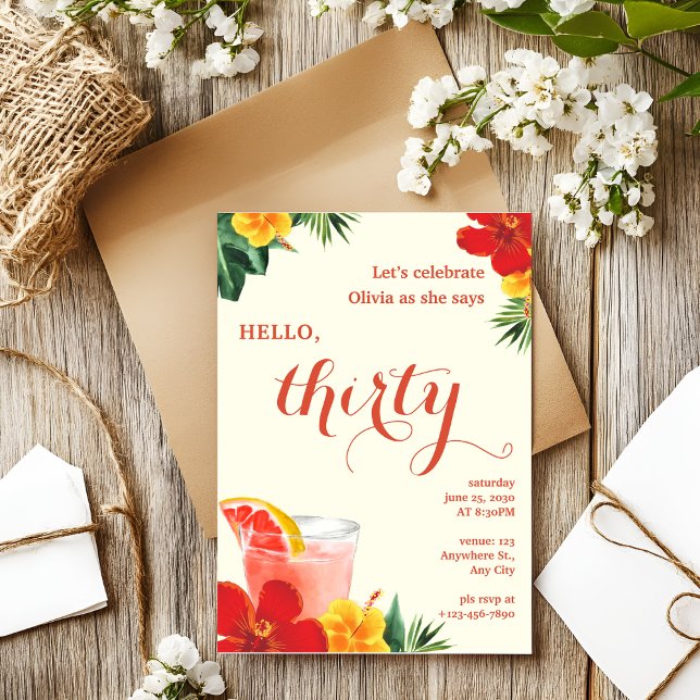 Convite Red and Yellow Cocktail Birthday Party (Criador carregado)