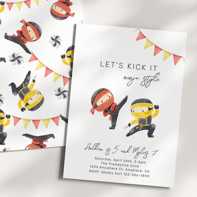 Convite Red and Yellow Ninja Birthday Invitation (Criador carregado)