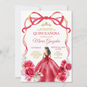 Convite Red Arco Frame Princesa Dourada Garota Quinceañera