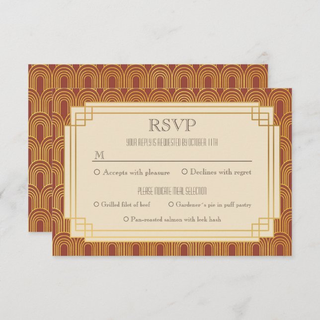 Convite Red art deco rsvp (Frente/Verso)