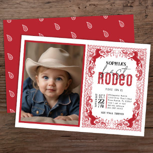 Convite Red Bandana First Rodeo Photo Invitation - Cowboy