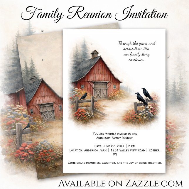 Convite Red Barn Crows Farm Family Reunion | (Criador carregado)