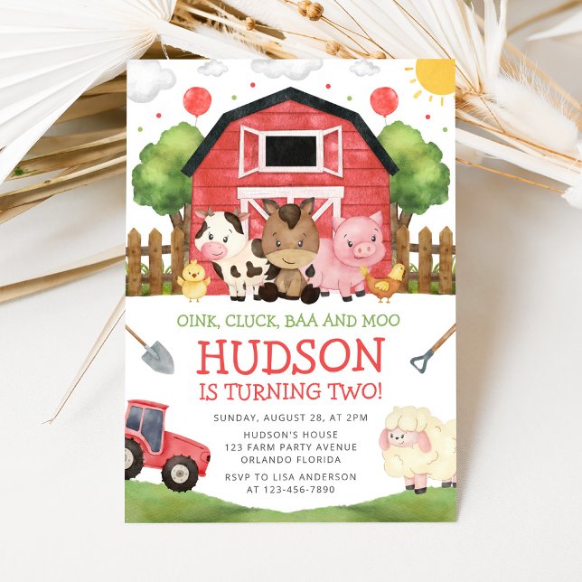 Convite Red Barnyard Farm Birthday Invitation (Criador carregado)