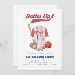 Convite Red Batter Up Baseball First Birthday Invitation