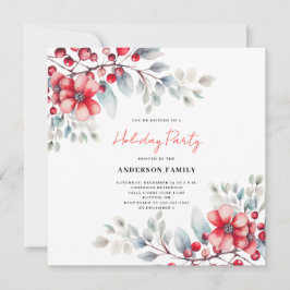 Convite Red Berry Floral Watercolor Natal
