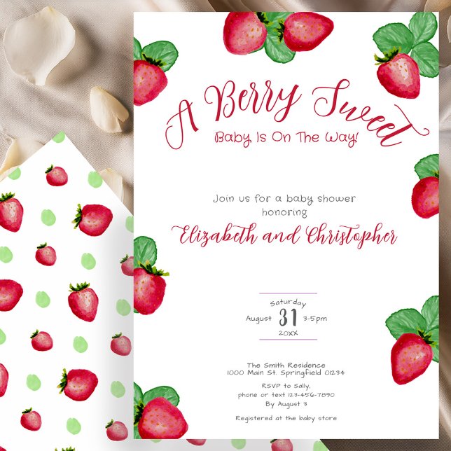 Convite Red Berry Sweet Strawberry Girl Baby Shower (Criador carregado)