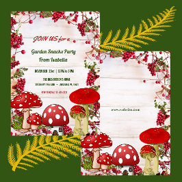 Convite Red Berry Toadstool Garden Snacks Kid's Fall Party