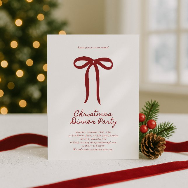 Convite Red Big Bow Christmas Party Invitation (Criador carregado)