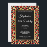 Convite Red Black and Dourado Leopard Glam 50th Birthday<br><div class="desc">Crie o seu próprio convite para comemoração de aniversário de na moda de rico marco 5x7 para ela. Vermelho decorativo, preto e leopardo preto e dourado imprime falsos design de gráficos de arte digital em segundo plano. Um retângulo preto com o ouro amarelo esfregado com papel de tampa de metal...</div>