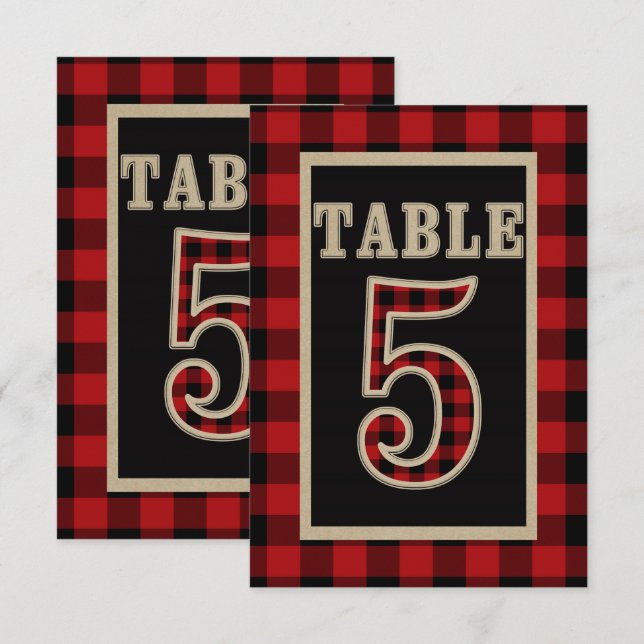 Convite Red & Black Buffalo Xadrez Rústico Número da Mesa  (Frente/Verso)